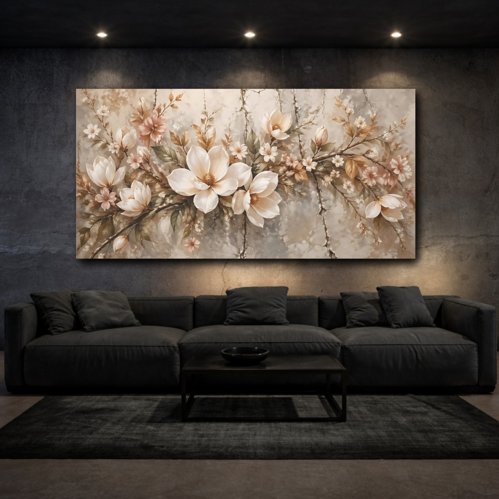 Mockup 2. Floral Magnolia Flowers Vintage Floral shown as stretched canvas wall art