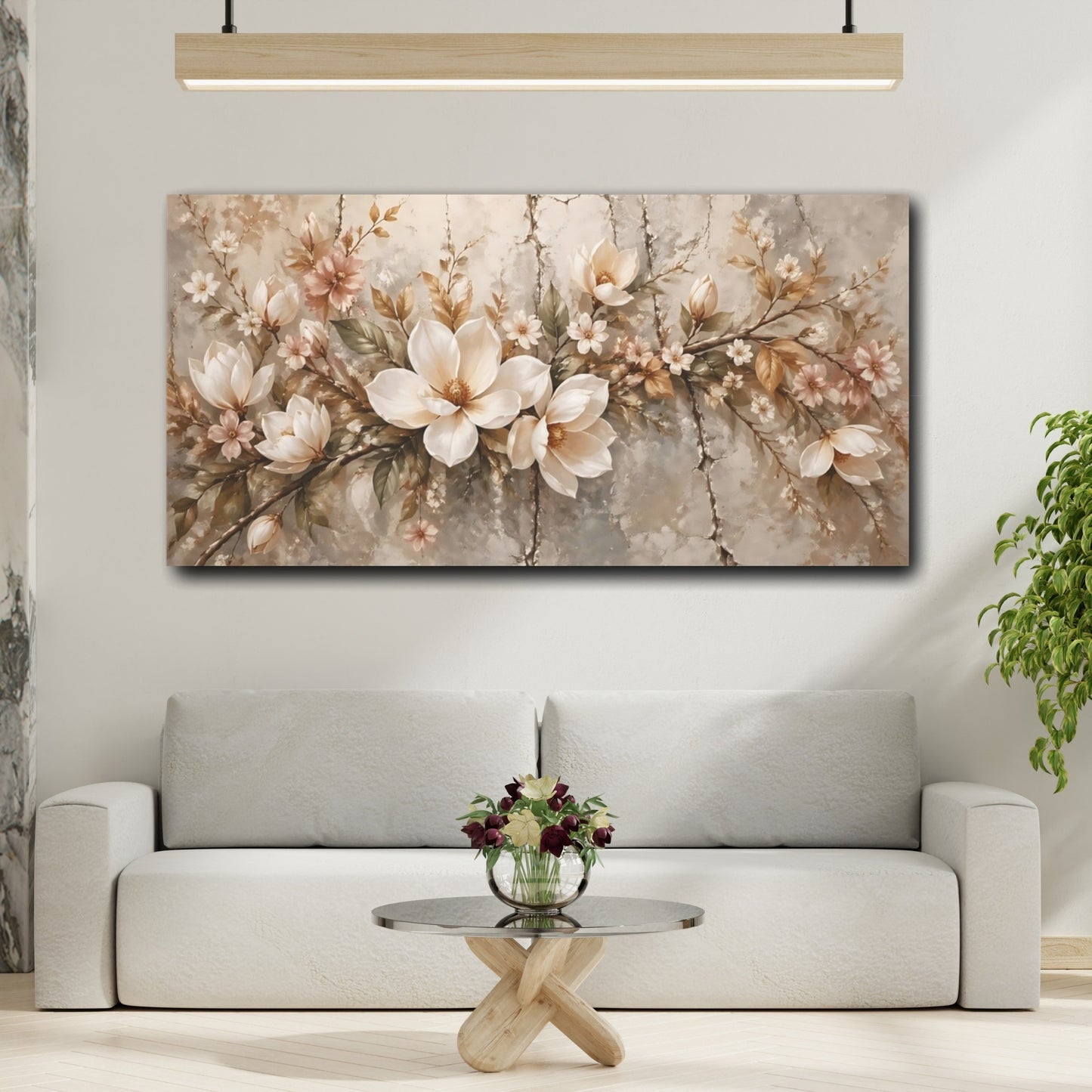 Mockup 3. Floral Magnolia Flowers Vintage Floral shown as stretched canvas wall art