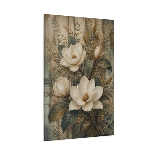 Main Mockup. Floral Magnolia Flowers White Magnolia shown as stretched canvas wall art