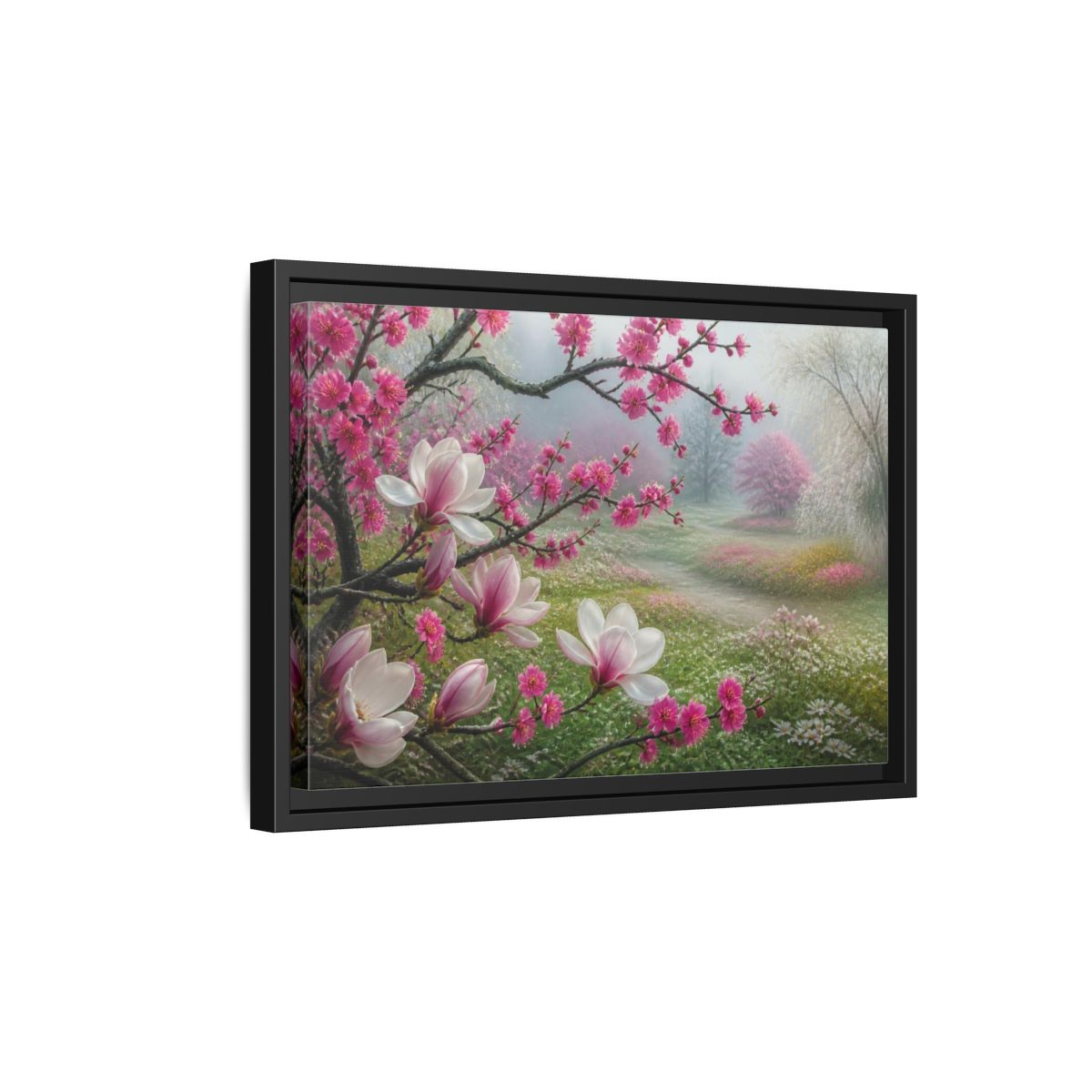 Side Mockup 6. Floral Magnolia Meadow shown as framed canvas print