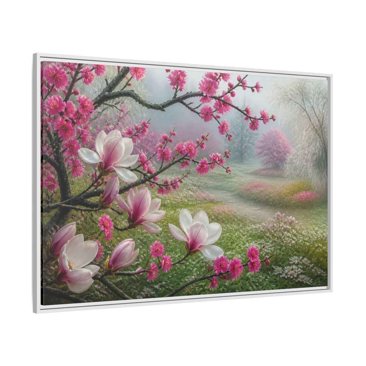 Side Mockup 7. Floral Magnolia Meadow shown as framed canvas print