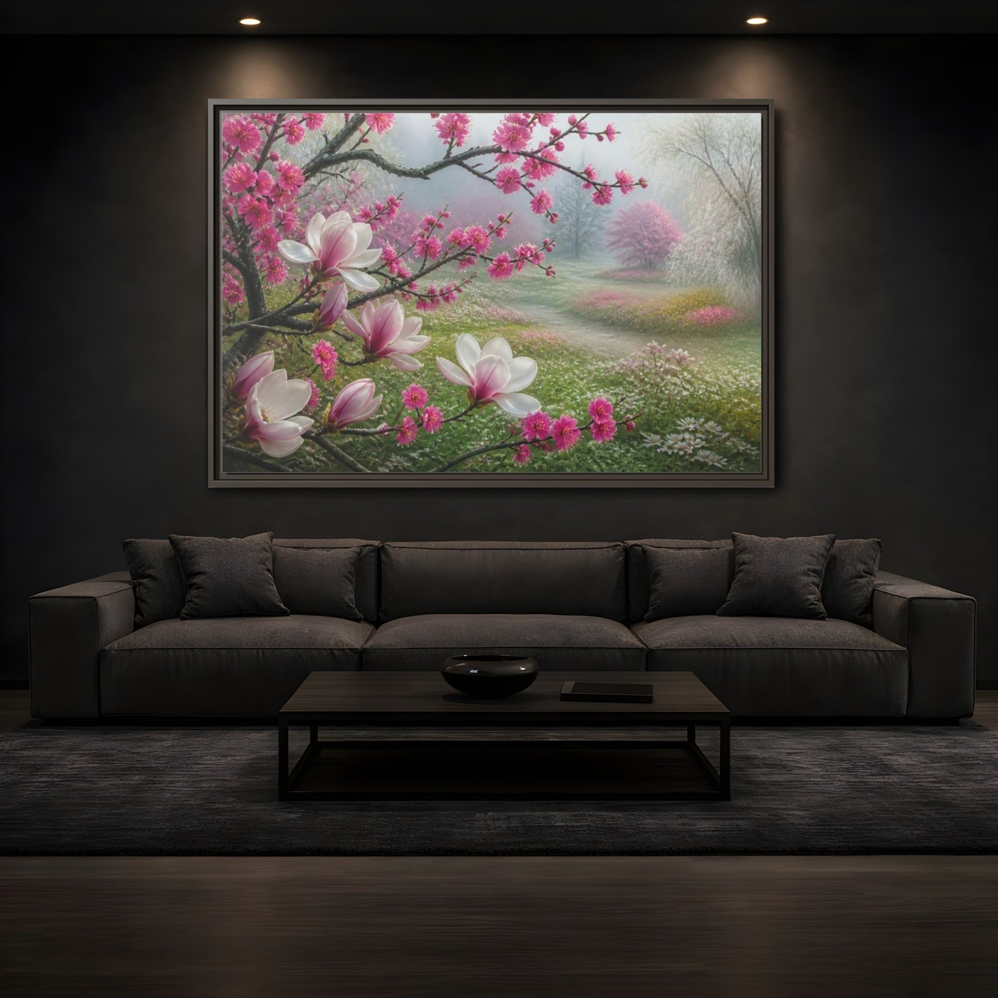 Mockup 3. Floral Magnolia Meadow shown as framed canvas print