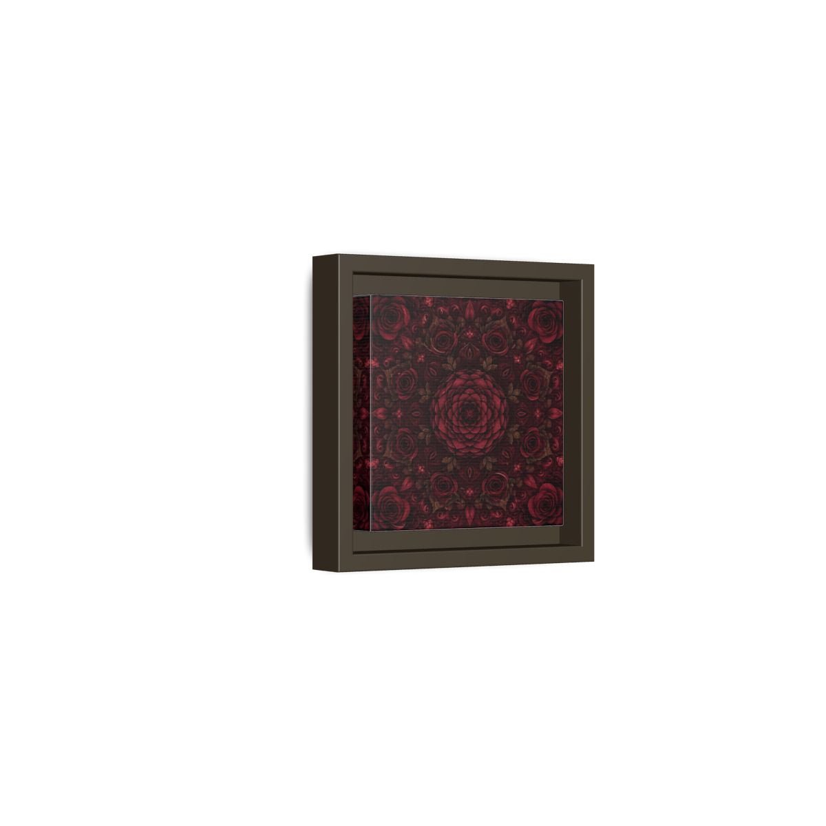 Floral Mandala Deep Red Framed Canvas Print Wall Art – Ornate Living Room, Above Console Table - YesArtYes