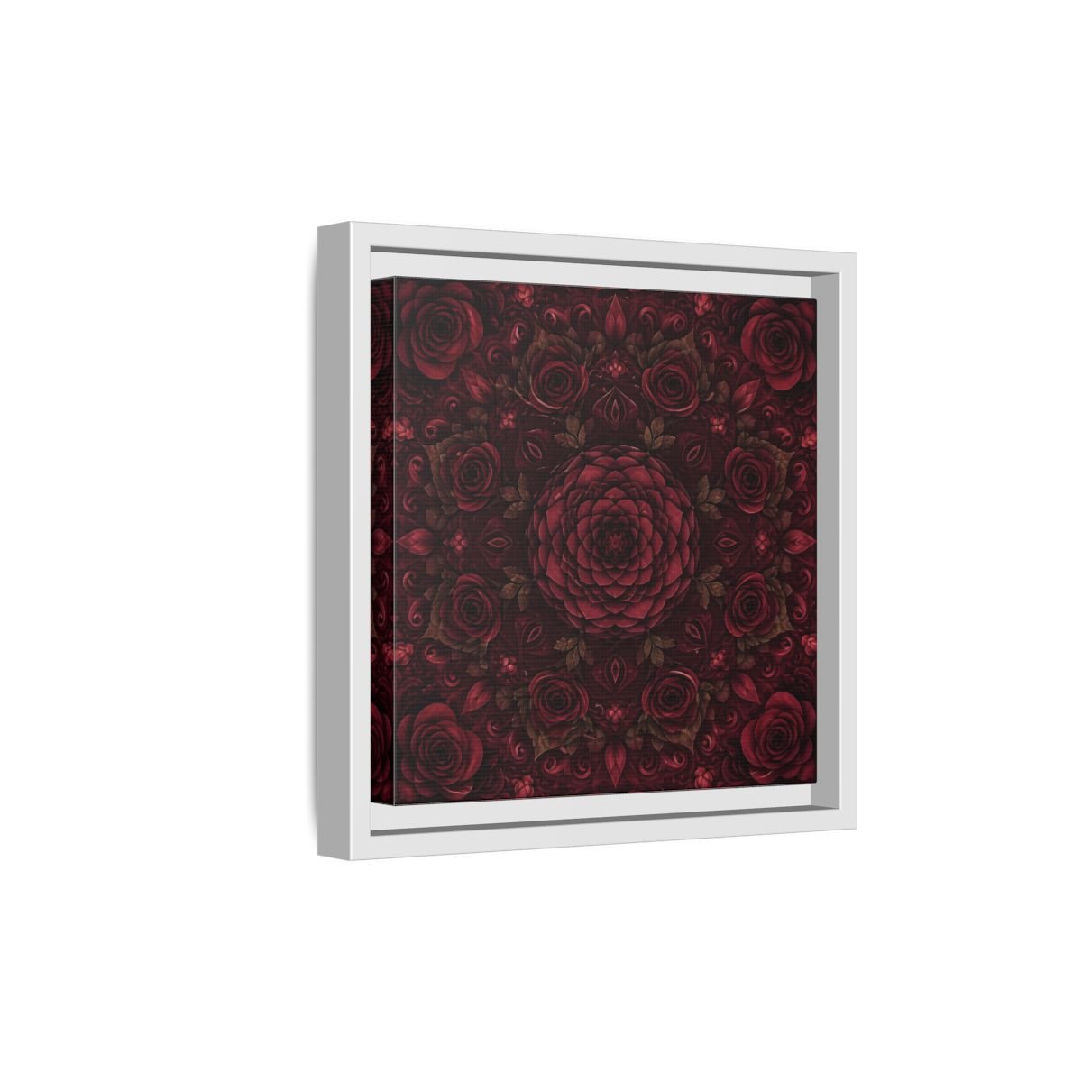 Floral Mandala Deep Red Framed Canvas Print Wall Art – Ornate Living Room, Above Console Table - YesArtYes