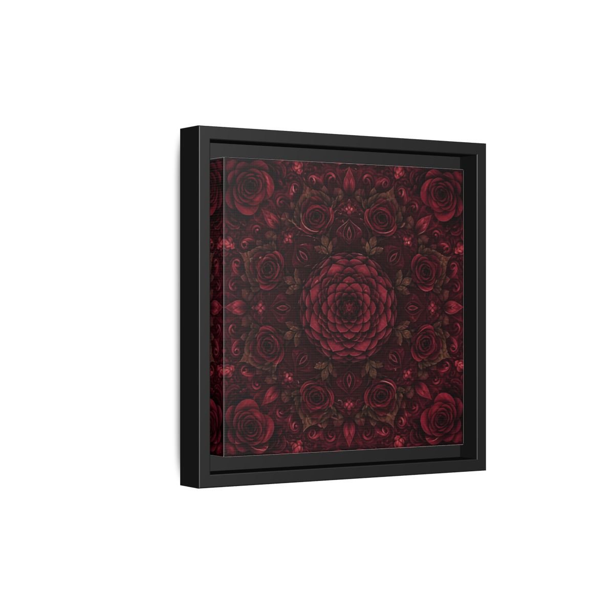 Floral Mandala Deep Red Framed Canvas Print Wall Art – Ornate Living Room, Above Console Table - YesArtYes