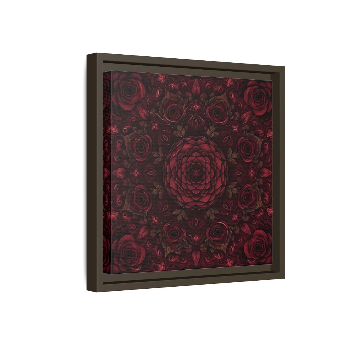 Floral Mandala Deep Red Framed Canvas Print Wall Art – Ornate Living Room, Above Console Table - YesArtYes