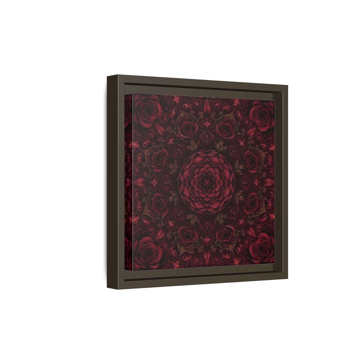Floral Mandala Deep Red Framed Canvas Print Wall Art – Ornate Living Room, Above Console Table - YesArtYes