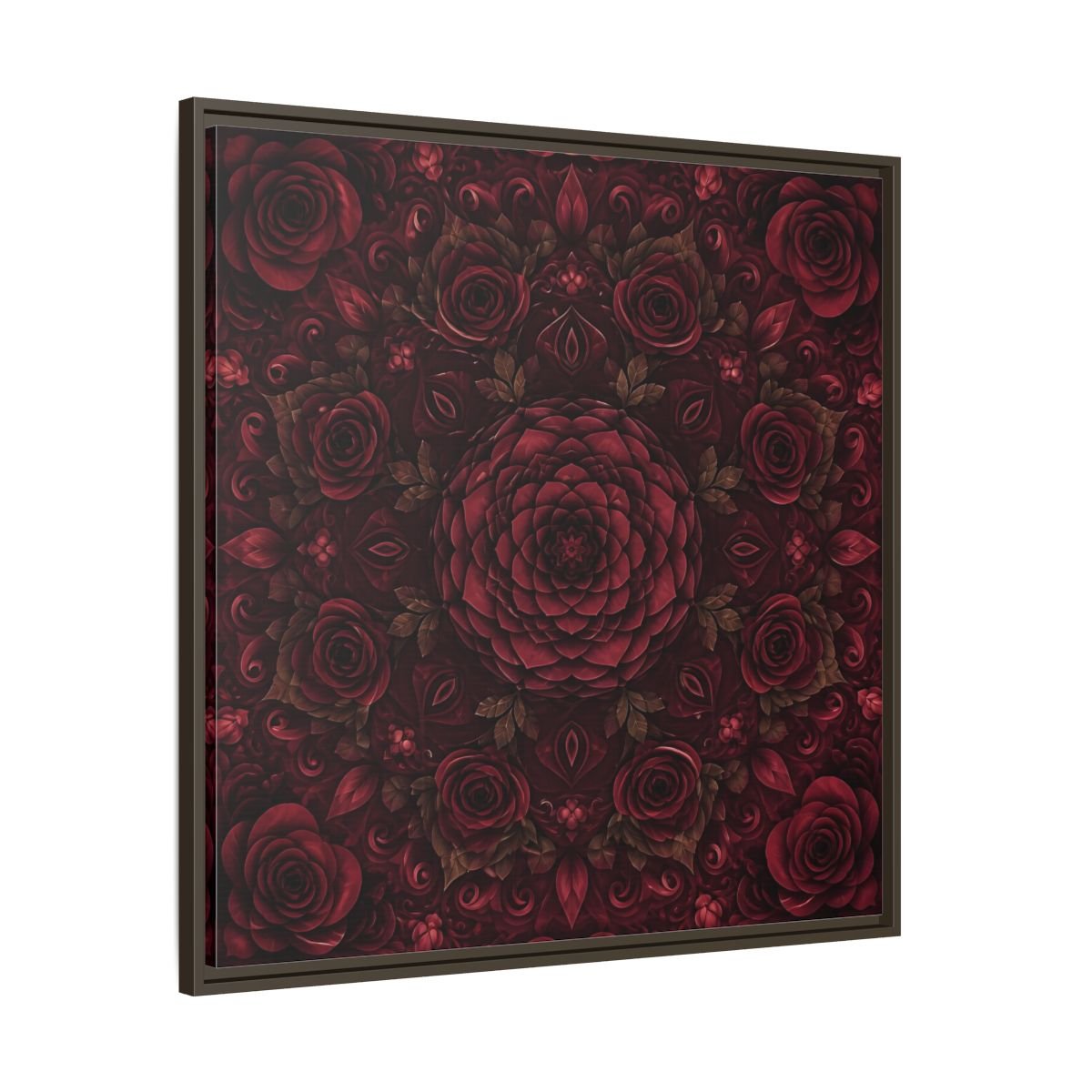 Floral Mandala Deep Red Framed Canvas Print Wall Art – Ornate Living Room, Above Console Table - YesArtYes
