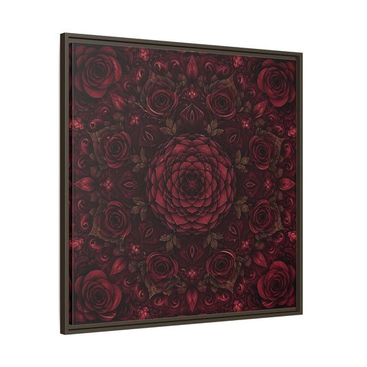 Floral Mandala Deep Red Framed Canvas Print Wall Art – Ornate Living Room, Above Console Table - YesArtYes
