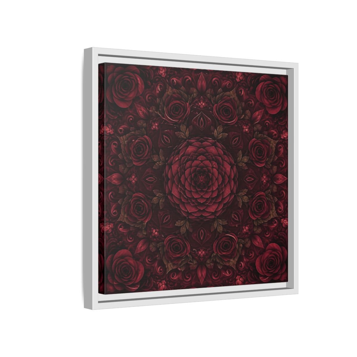 Floral Mandala Deep Red Framed Canvas Print Wall Art – Ornate Living Room, Above Console Table - YesArtYes