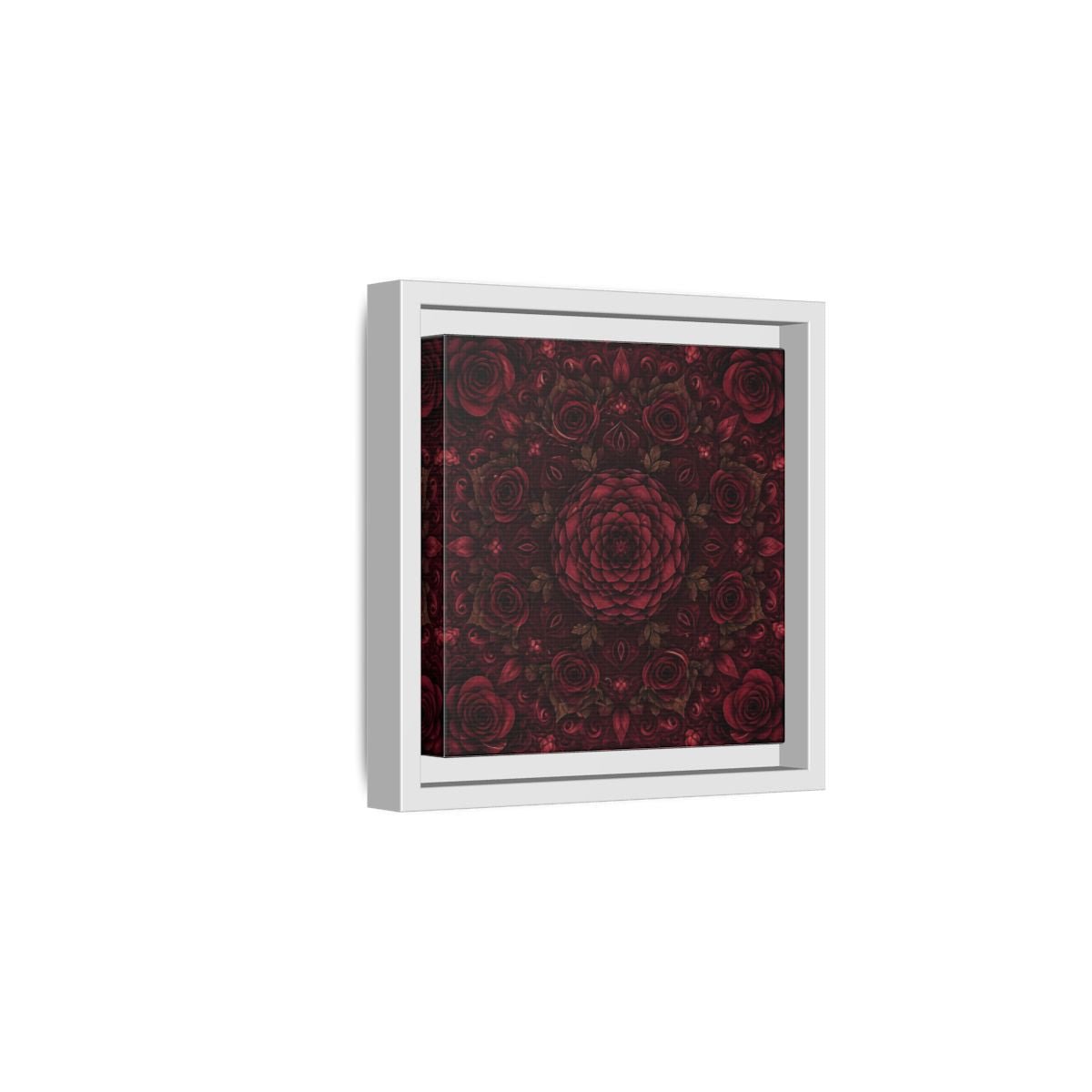 Floral Mandala Deep Red Framed Canvas Print Wall Art – Ornate Living Room, Above Console Table - YesArtYes