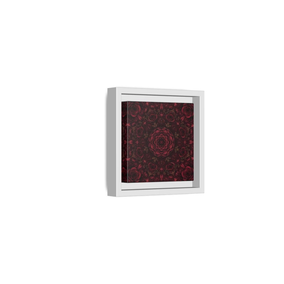 Floral Mandala Deep Red Framed Canvas Print Wall Art – Ornate Living Room, Above Console Table - YesArtYes