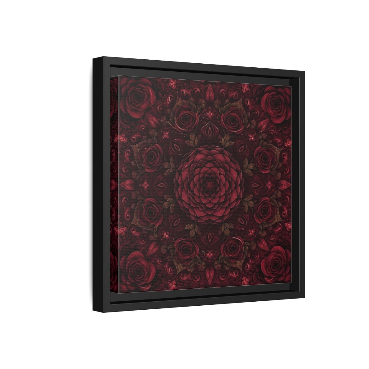Floral Mandala Deep Red Framed Canvas Print Wall Art – Ornate Living Room, Above Console Table - YesArtYes