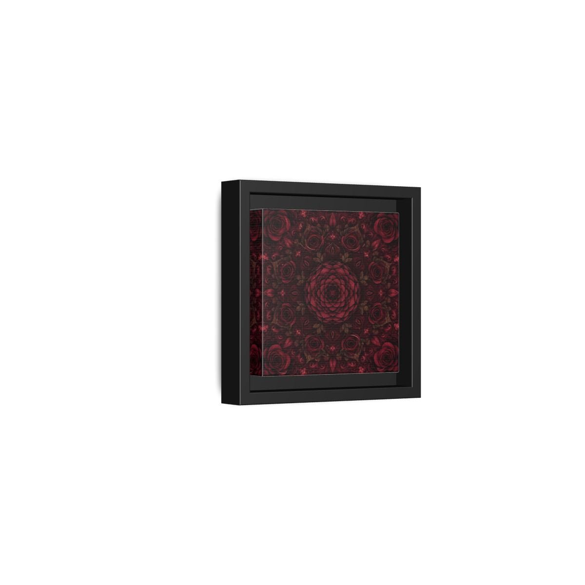 Floral Mandala Deep Red Framed Canvas Print Wall Art – Ornate Living Room, Above Console Table - YesArtYes