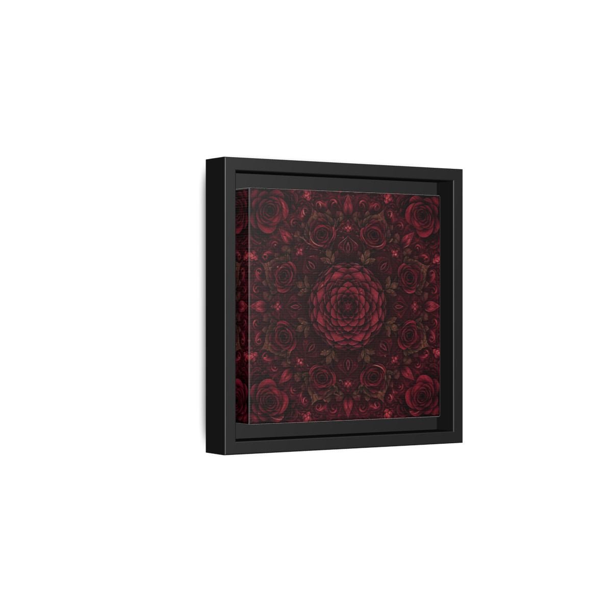 Floral Mandala Deep Red Framed Canvas Print Wall Art – Ornate Living Room, Above Console Table - YesArtYes