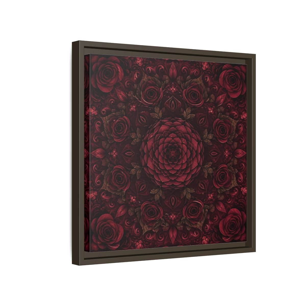 Floral Mandala Deep Red Framed Canvas Print Wall Art – Ornate Living Room, Above Console Table - YesArtYes