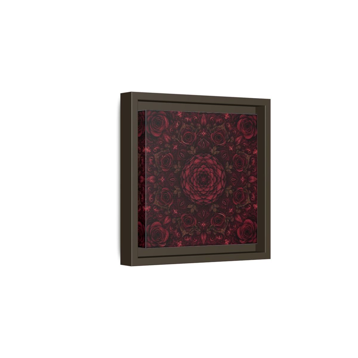 Floral Mandala Deep Red Framed Canvas Print Wall Art – Ornate Living Room, Above Console Table - YesArtYes