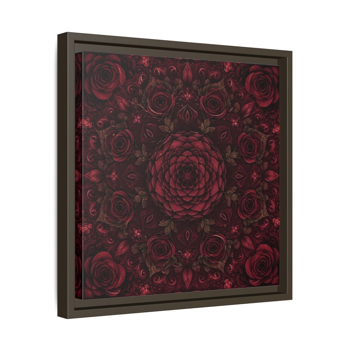 Floral Mandala Deep Red Framed Canvas Print Wall Art – Ornate Living Room, Above Console Table - YesArtYes