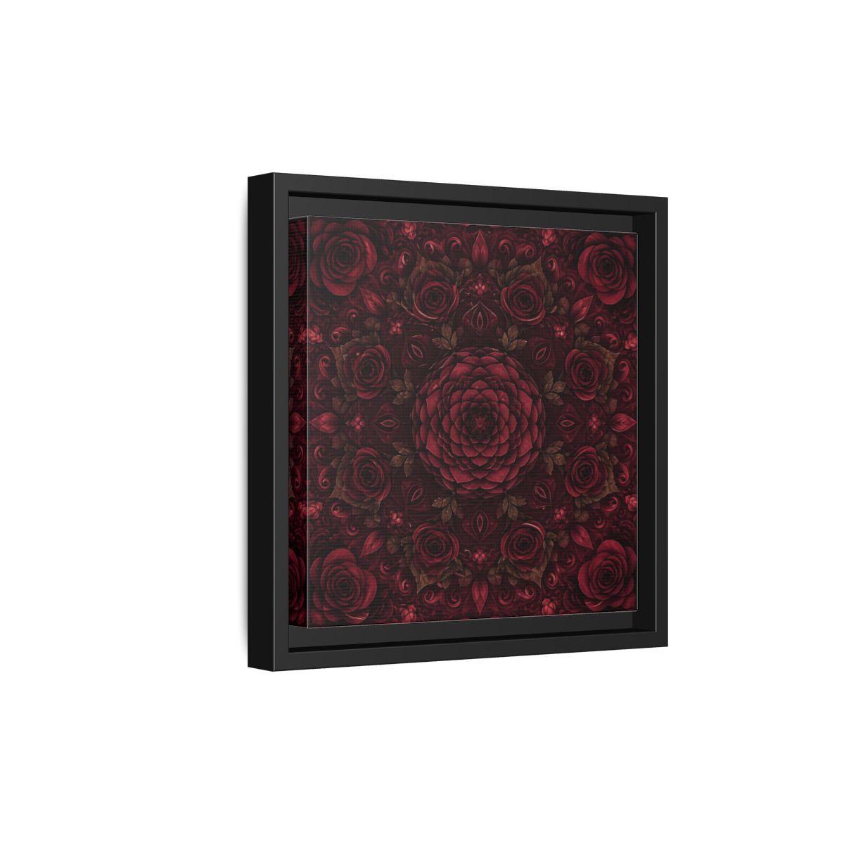 Side Mockup 21. Floral Floral Mandala Deep Red Floral shown as framed canvas print