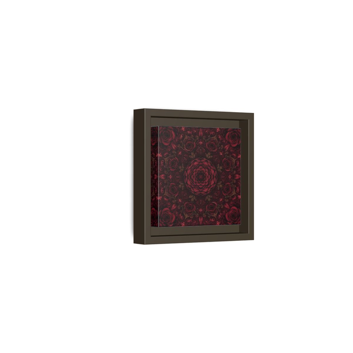 Side Mockup 23. Floral Floral Mandala Deep Red Floral shown as framed canvas print