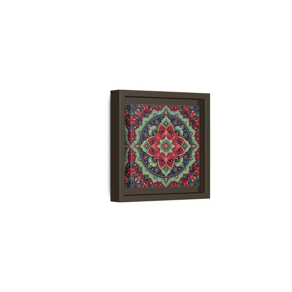 Floral Mandala Red Teal Framed Canvas Print Wall Art – Bohemian Living Room, Above Console Table - YesArtYes
