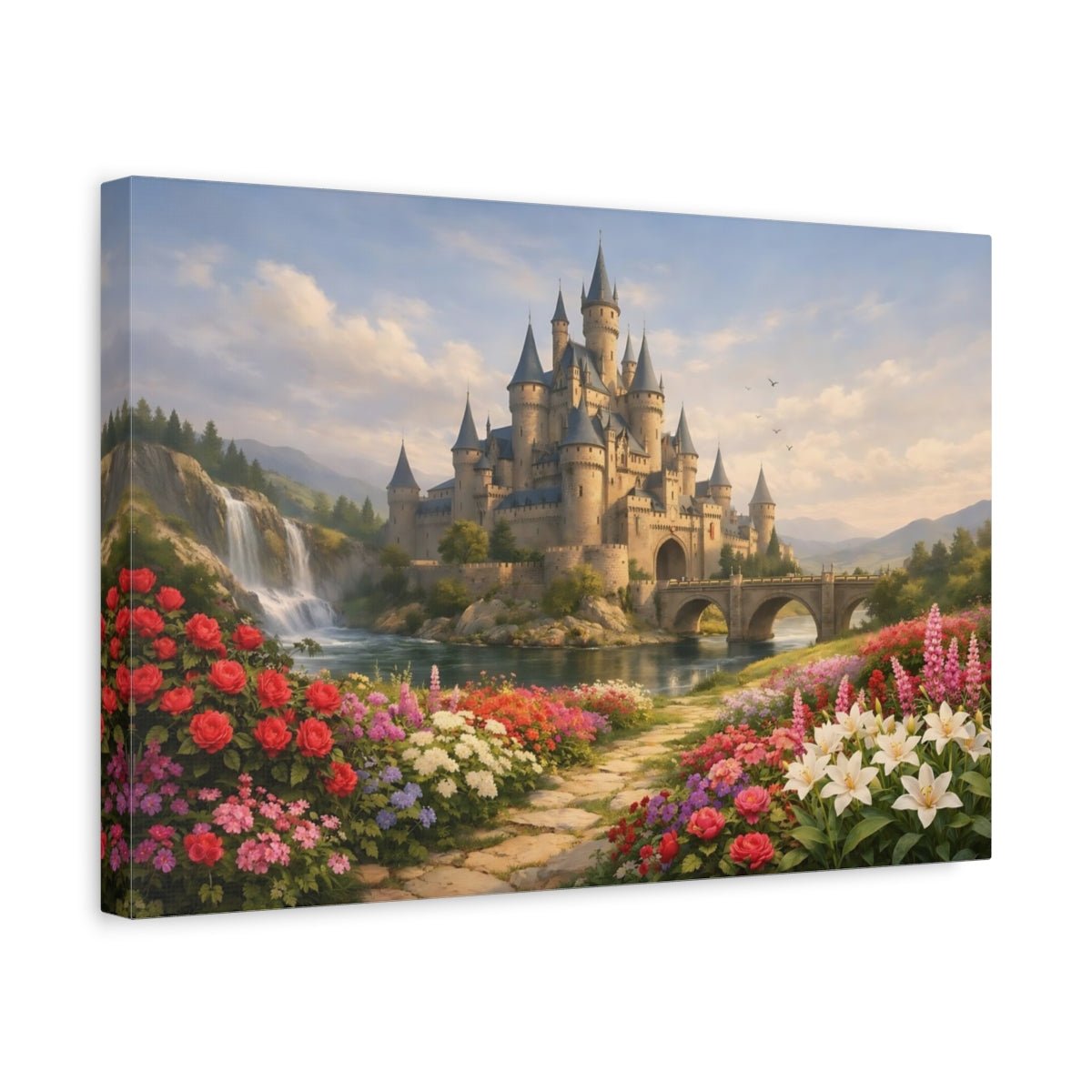 Floral Medieval Castle Fantasy Fairytale - Canvas Wall Art Print - YesArtYes