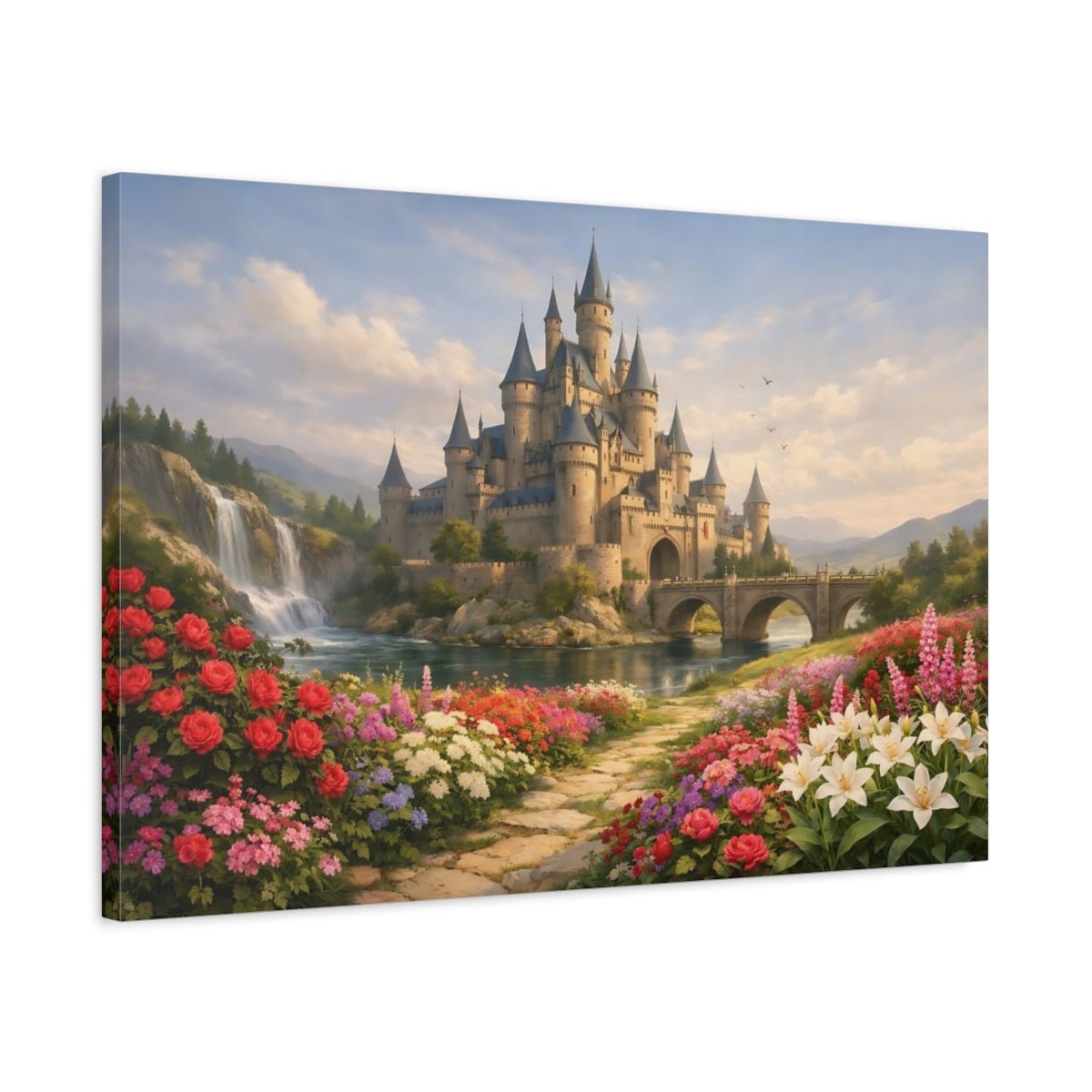 Floral Medieval Castle Fantasy Fairytale - Canvas Wall Art Print - YesArtYes