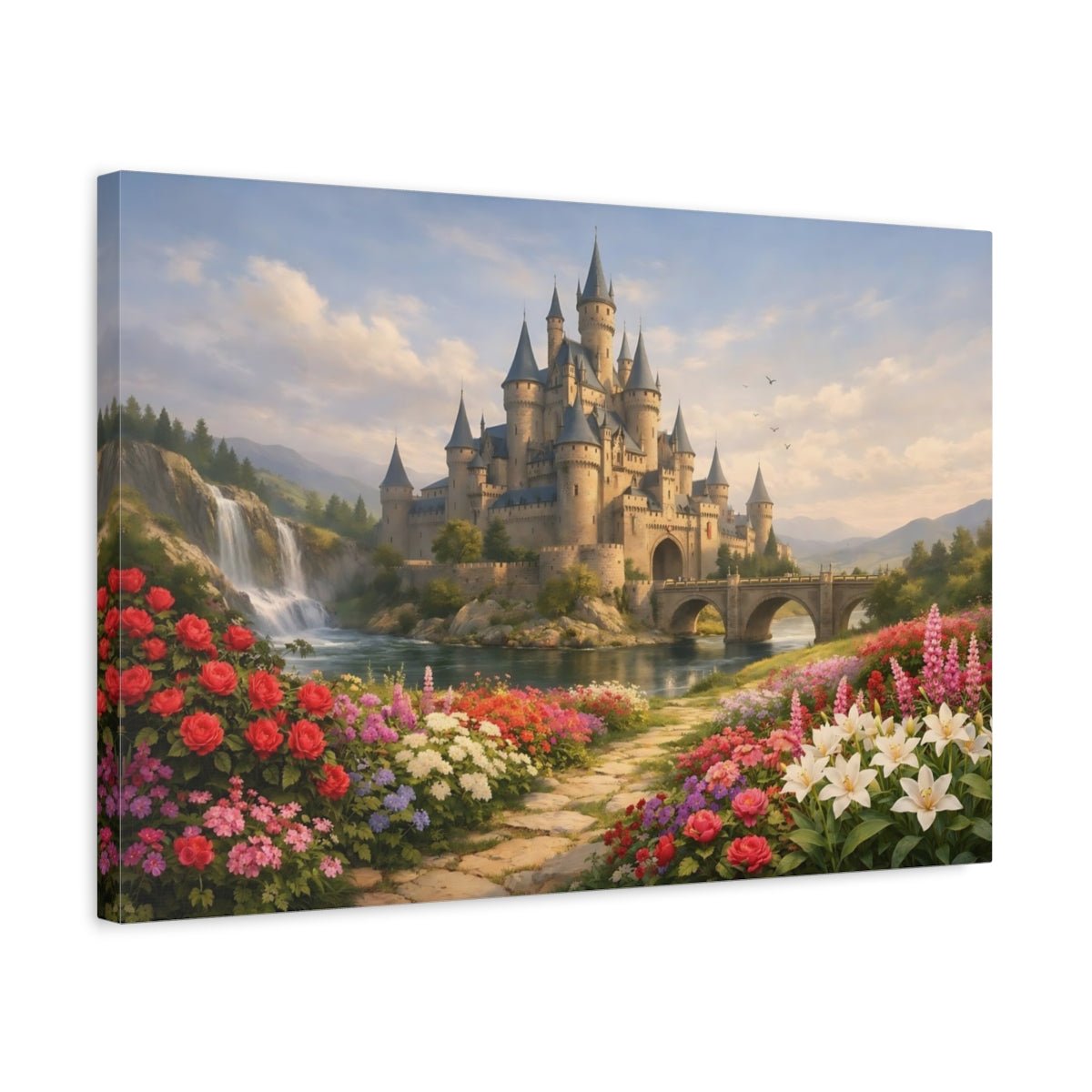 Floral Medieval Castle Fantasy Fairytale - Canvas Wall Art Print - YesArtYes