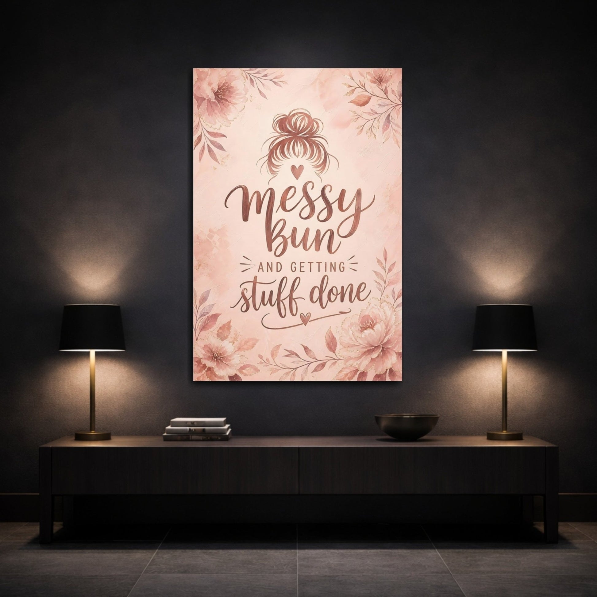 Floral Messy Bun Blush Pink Canvas Print – Bedroom, Wall, - YesArtYes