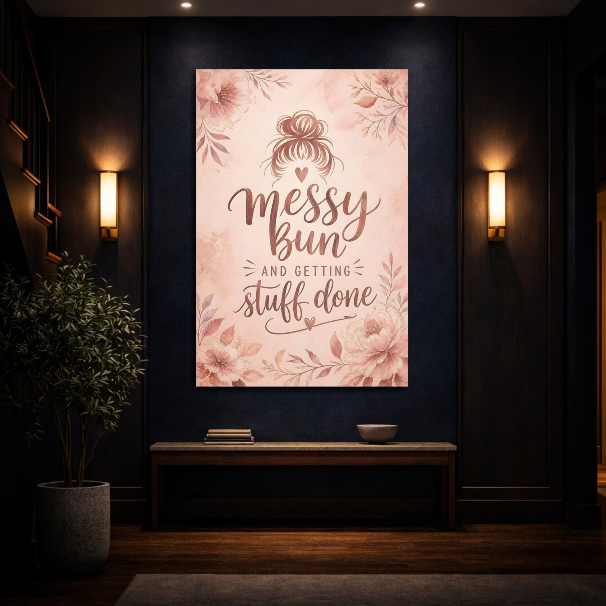 Floral Messy Bun Blush Pink Canvas Print – Bedroom, Wall, - YesArtYes