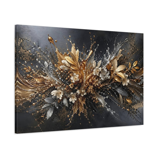 Main Mockup. Floral Metallic Flowers Gold Silver Abstract shown as stretched canvas wall art
