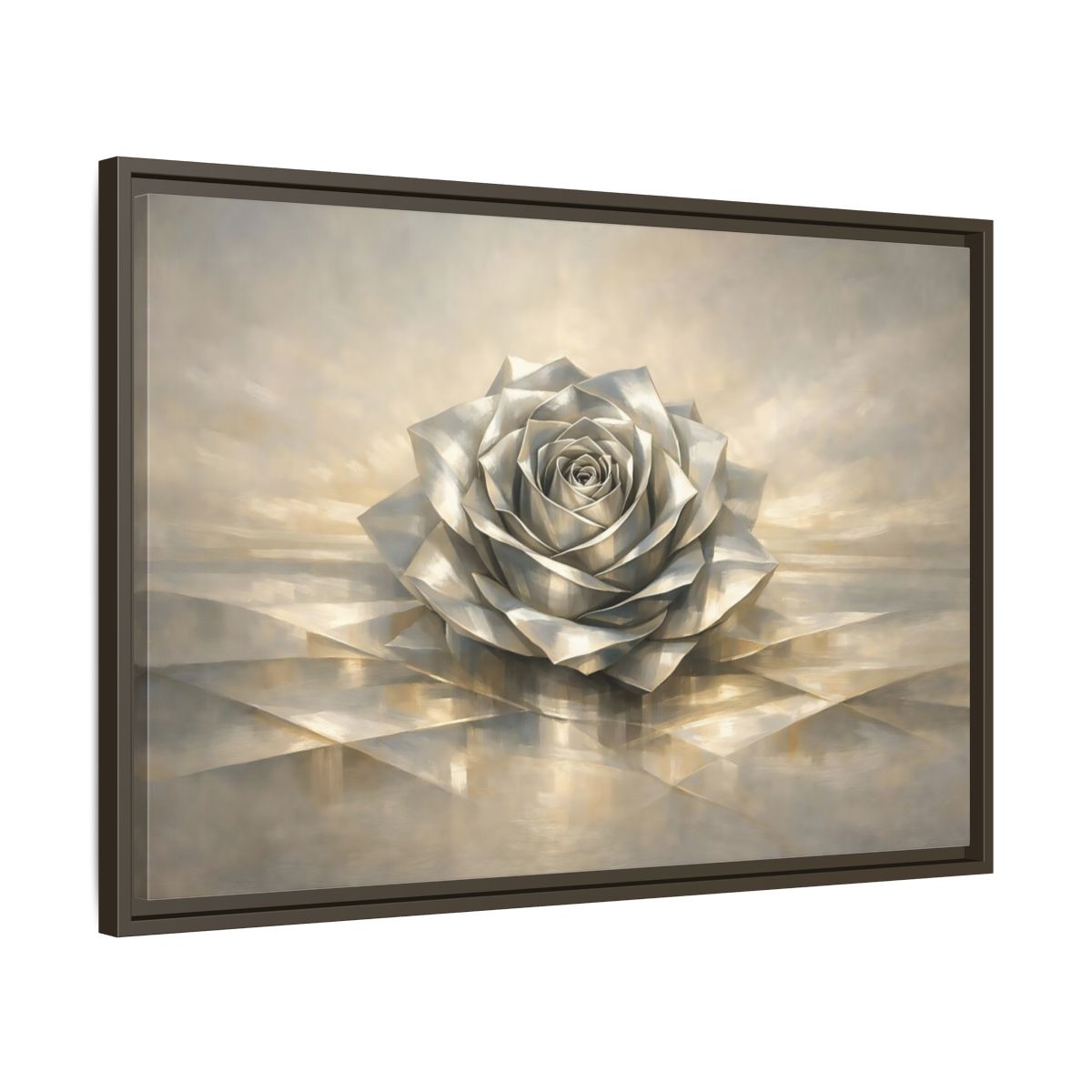 Side Mockup 11. Floral Metallic Rose Silver Rose Art shown as stretched canvas wall art