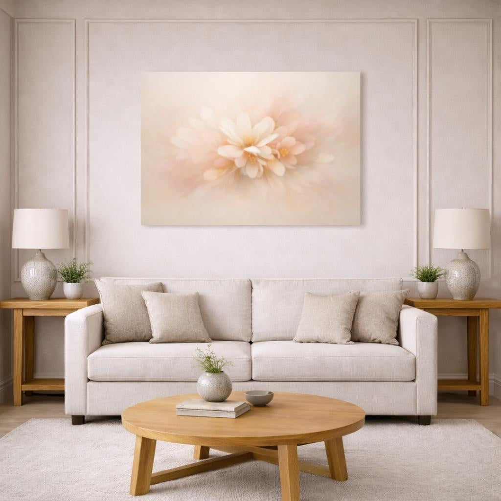Floral Minimal Abstract shown as canvas wall art in a modern living room