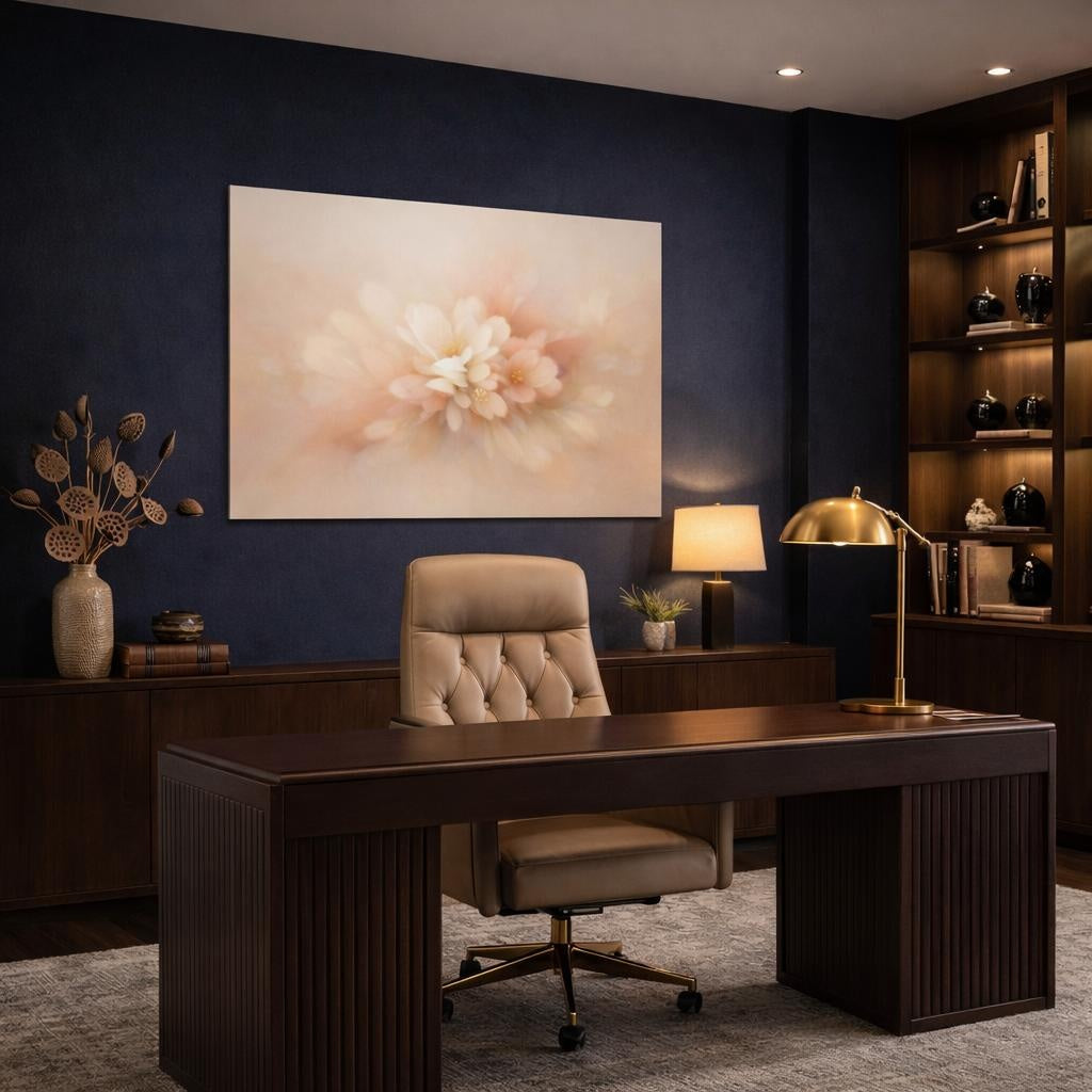 Floral Minimal Abstract shown as canvas wall art in a luxury executive office