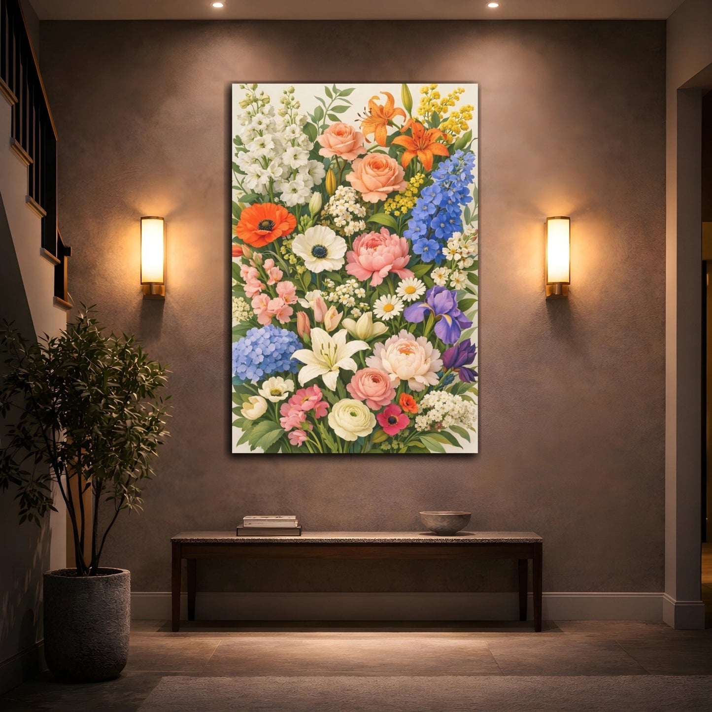 Floral Mixed Flowers Colorful - Canvas Wall Art Print - YesArtYes