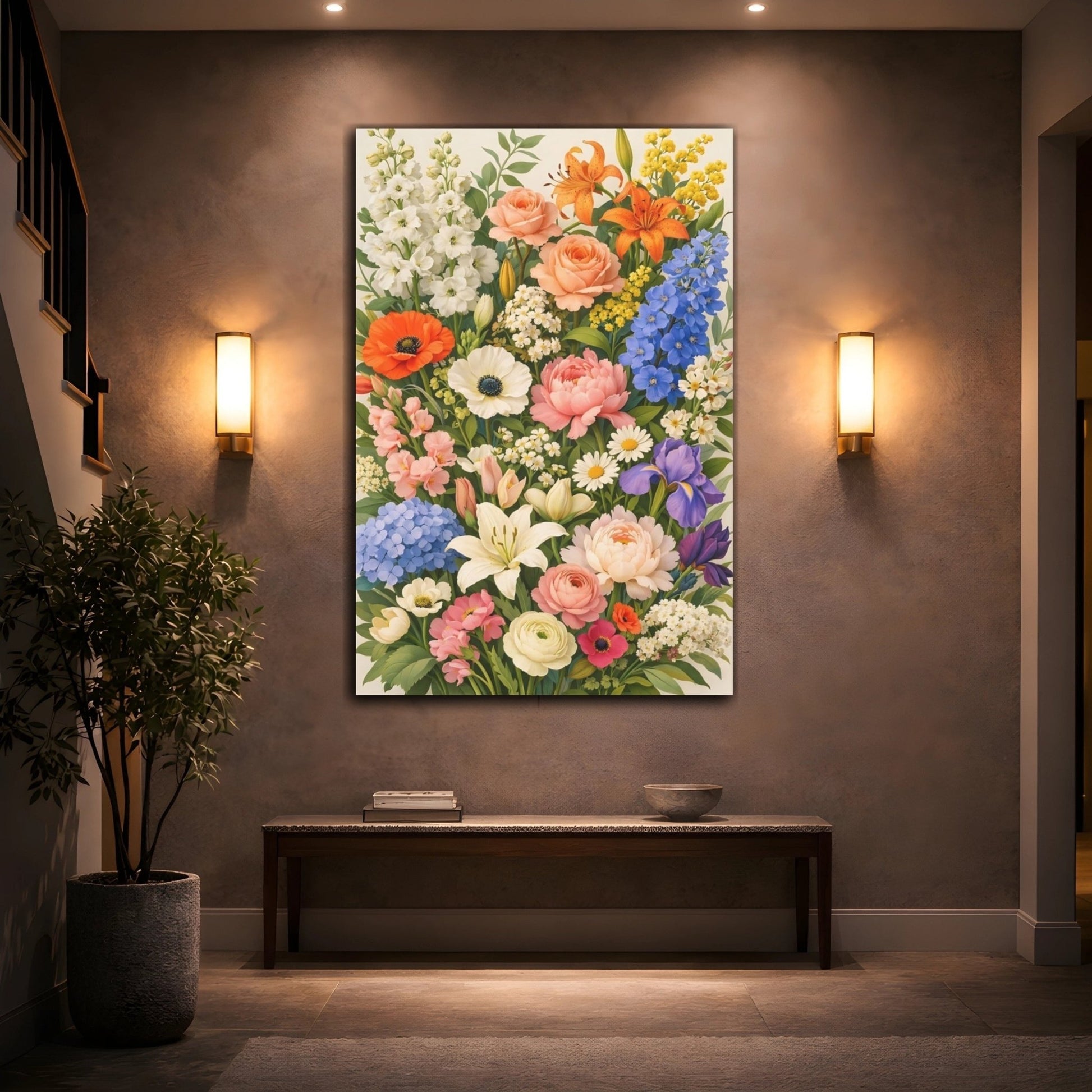 Floral Mixed Flowers Colorful - Canvas Wall Art Print - YesArtYes
