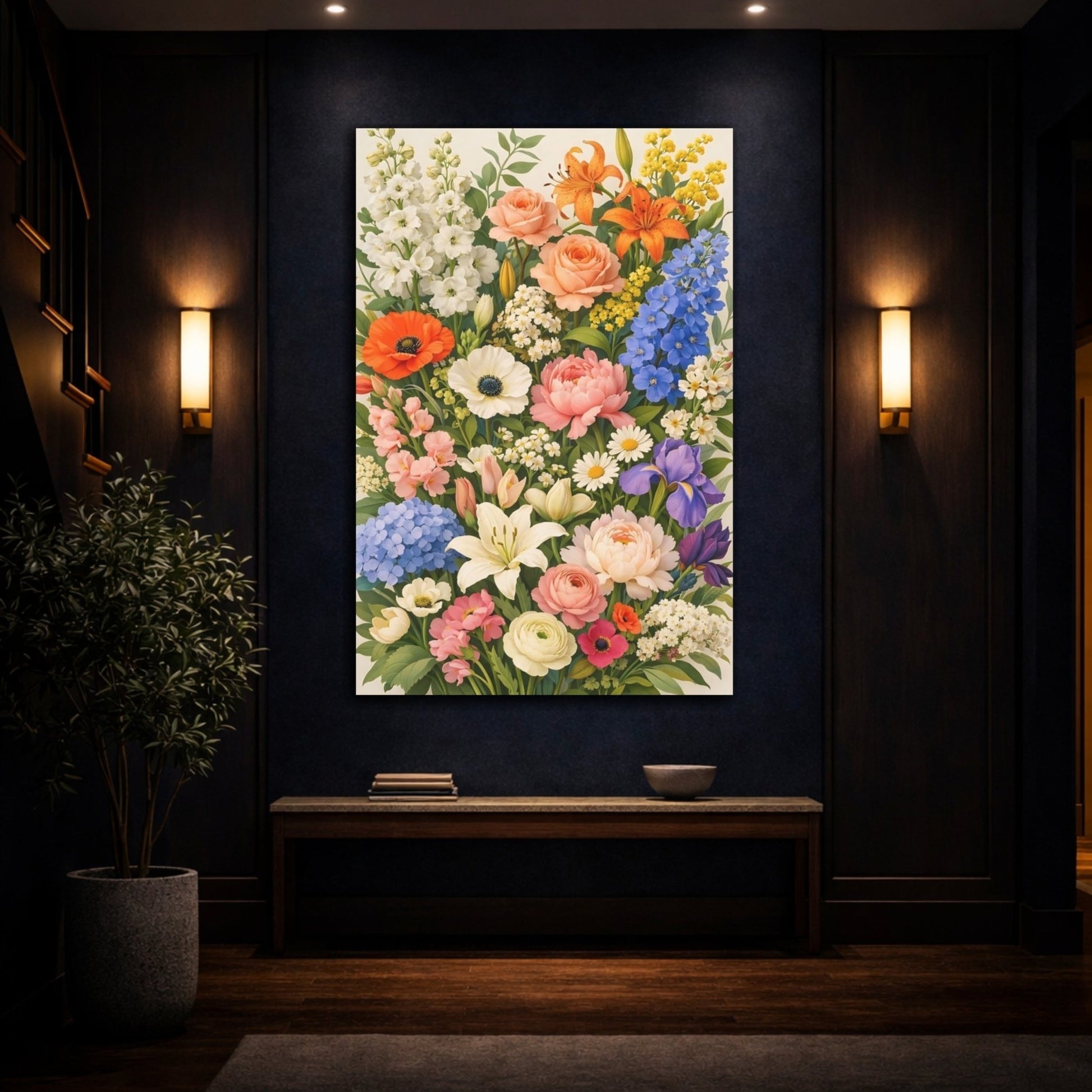 Floral Mixed Flowers Colorful - Canvas Wall Art Print - YesArtYes