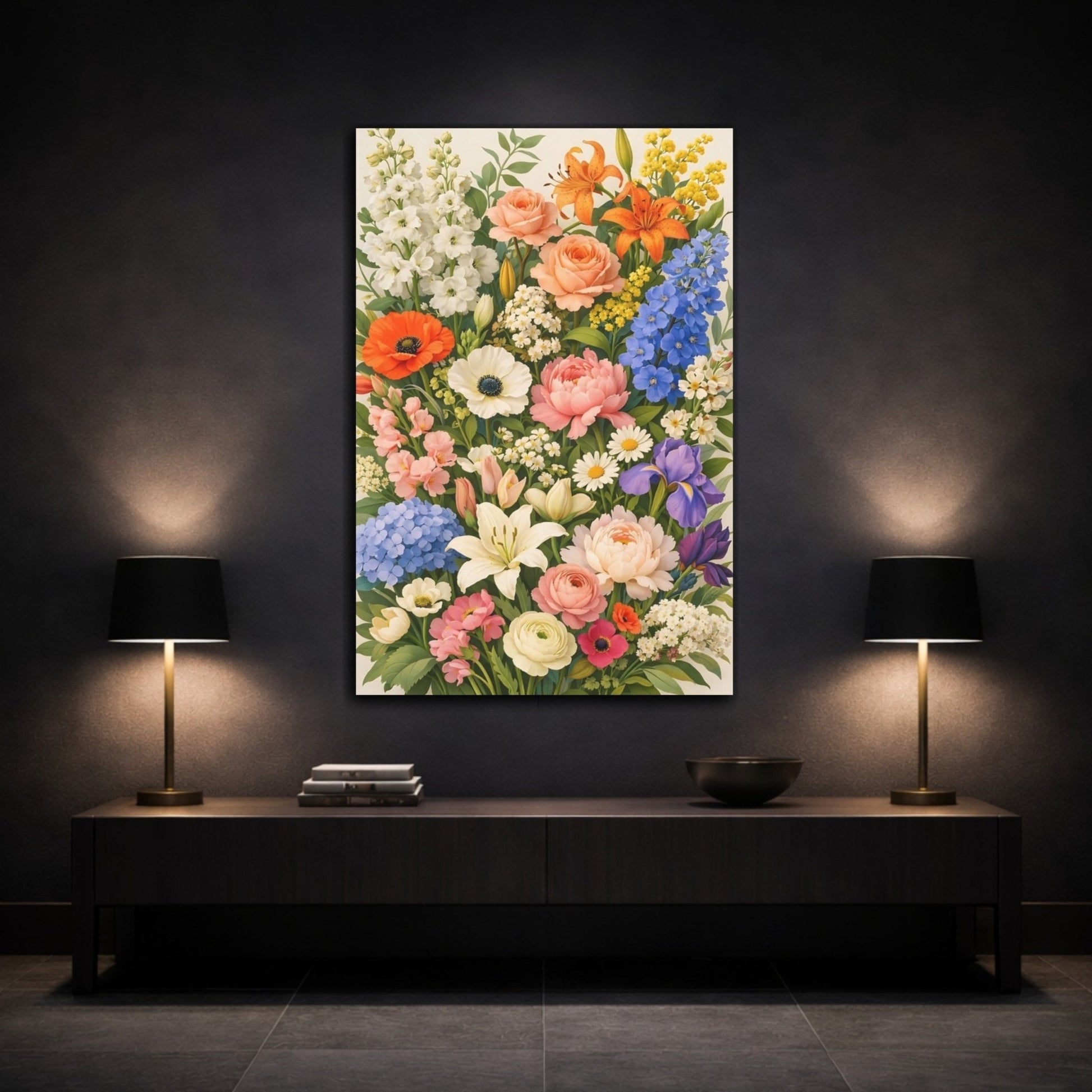 Floral Mixed Flowers Colorful - Canvas Wall Art Print - YesArtYes