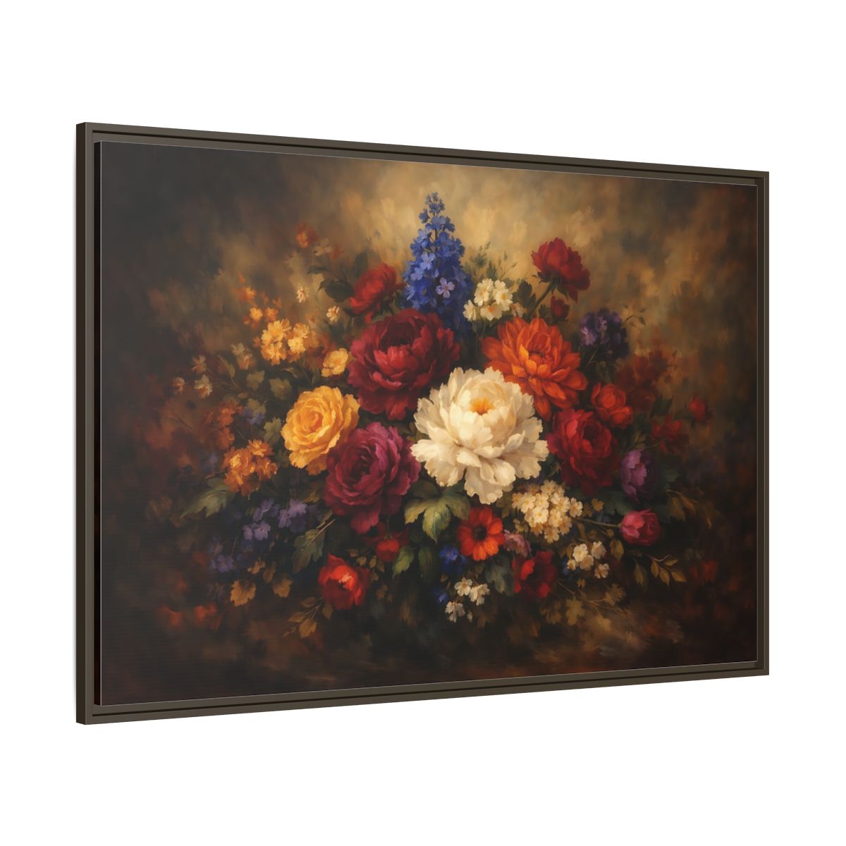 Main Mockup. Floral Mixed Flowers Vibrant Floral shown as stretched canvas wall art