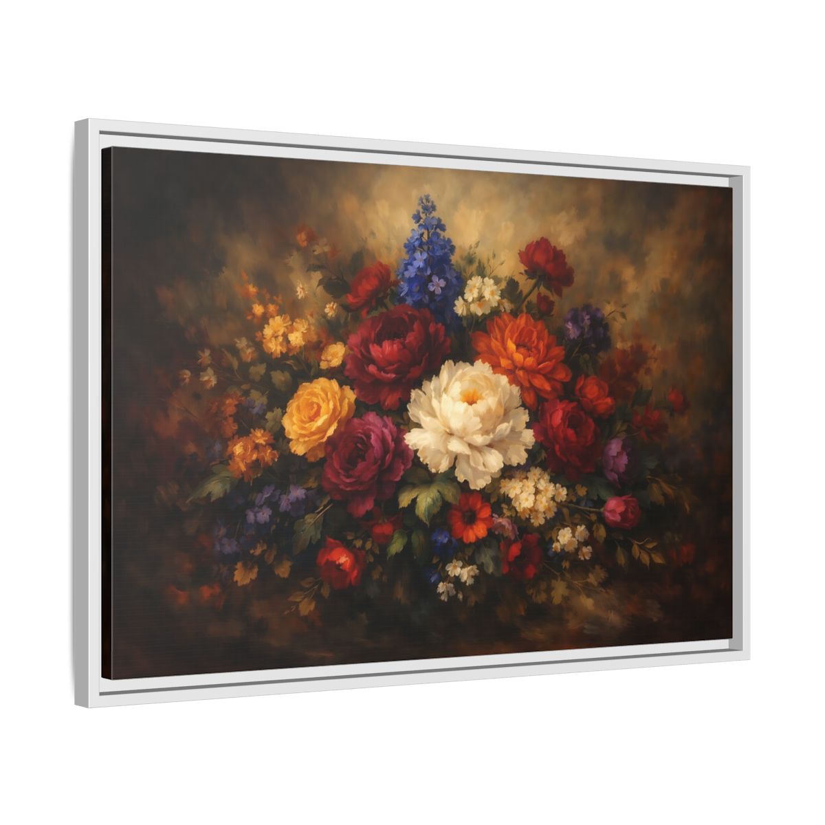 Side Mockup 10. Floral Mixed Flowers Vibrant Floral shown as stretched canvas wall art