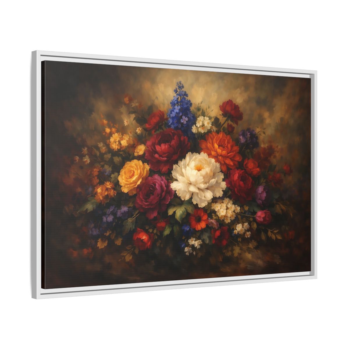 Side Mockup 8. Floral Mixed Flowers Vibrant Floral shown as stretched canvas wall art