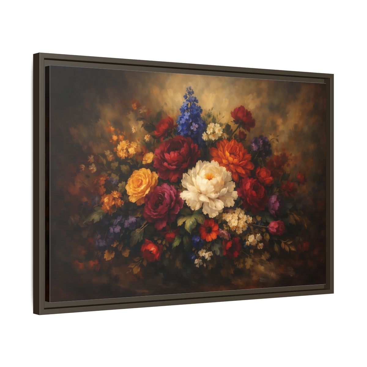 Side Mockup 11. Floral Mixed Flowers Vibrant Floral shown as stretched canvas wall art
