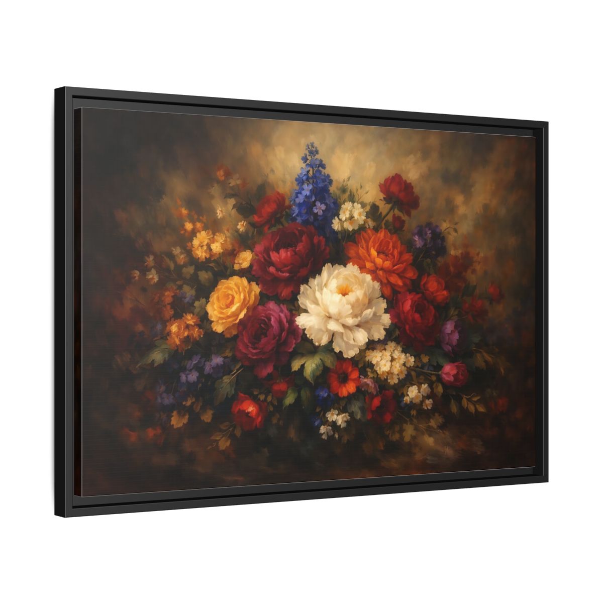Side Mockup 14. Floral Mixed Flowers Vibrant Floral shown as stretched canvas wall art
