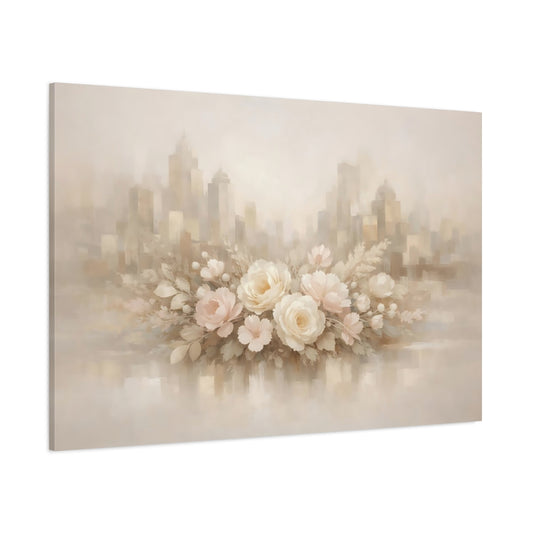 Floral Neutral Abstract City shown as stretched canvas wall art