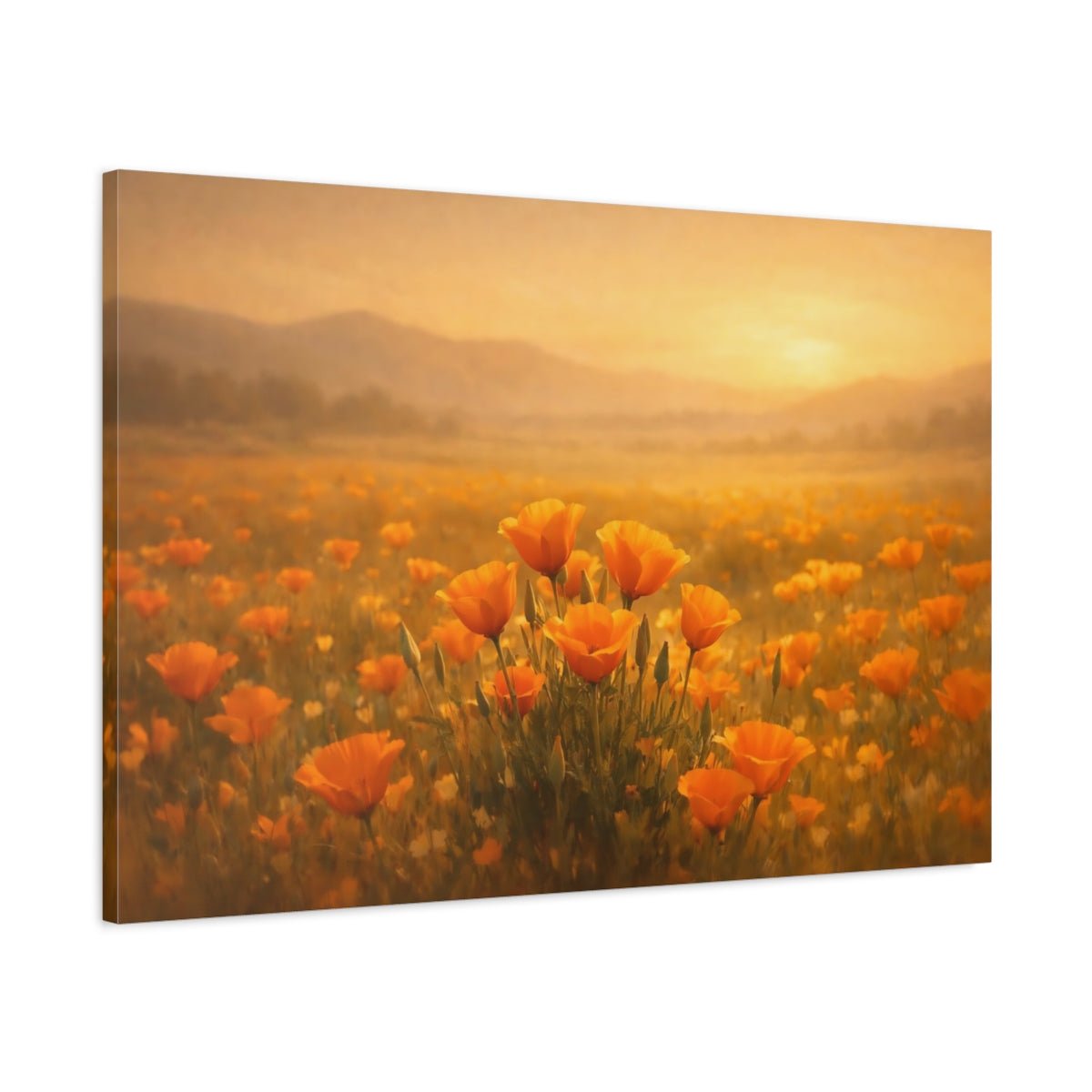 Floral Orange Poppies Golden Field - Canvas Wall Art Print - YesArtYes