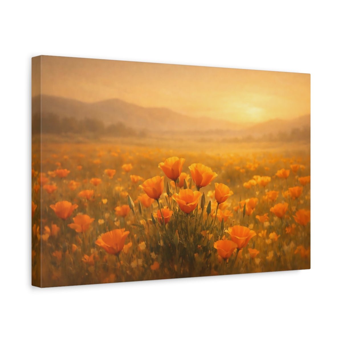 Floral Orange Poppies Golden Field - Canvas Wall Art Print - YesArtYes
