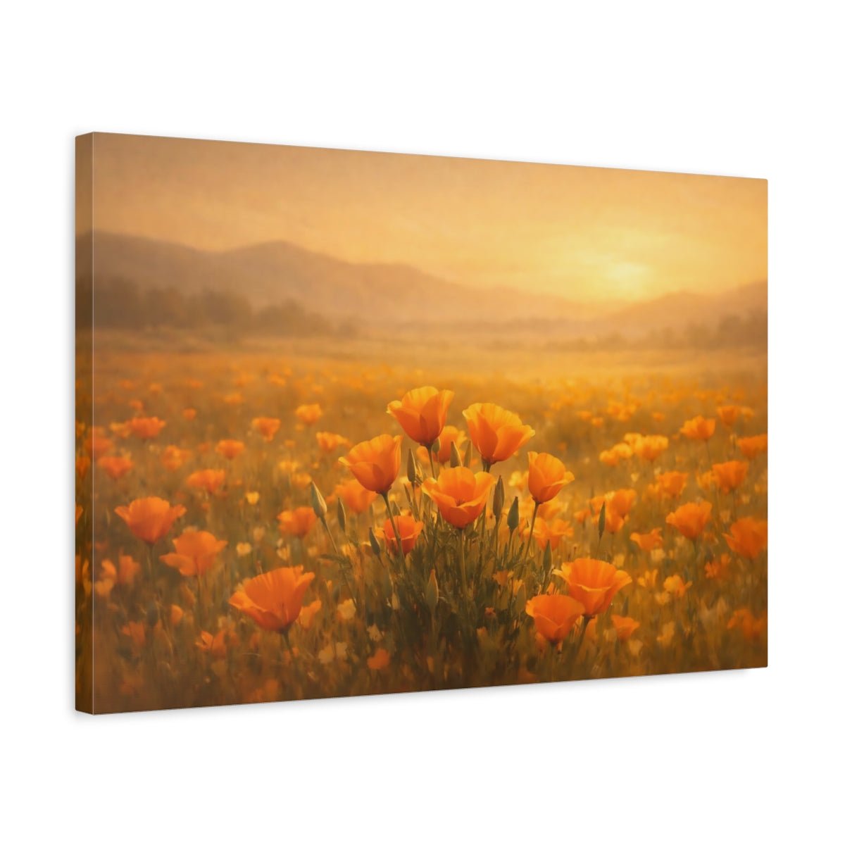 Floral Orange Poppies Golden Field - Canvas Wall Art Print - YesArtYes