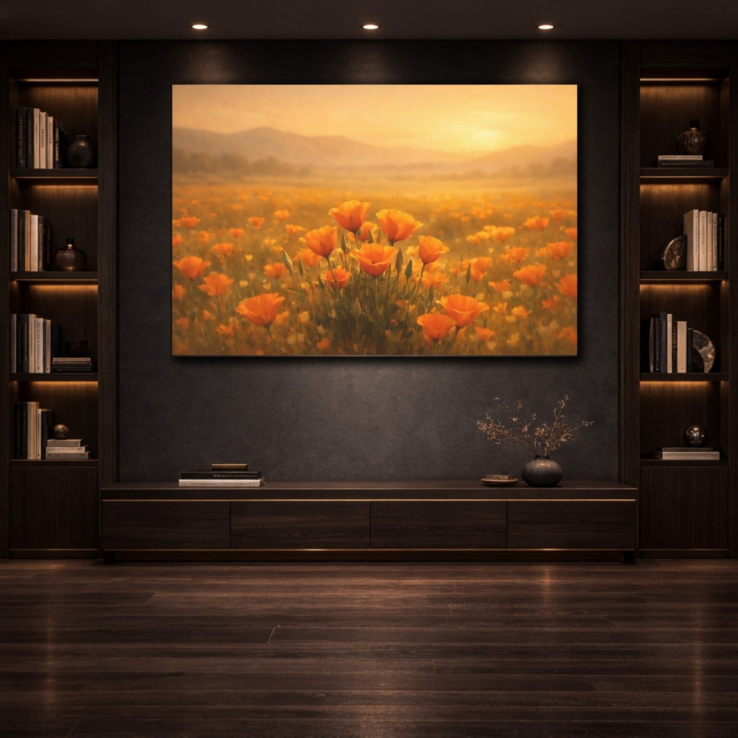 Floral Orange Poppies Golden Field - Canvas Wall Art Print - YesArtYes