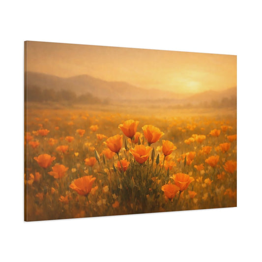 Floral Orange Poppies Golden Field - Canvas Wall Art Print - YesArtYes
