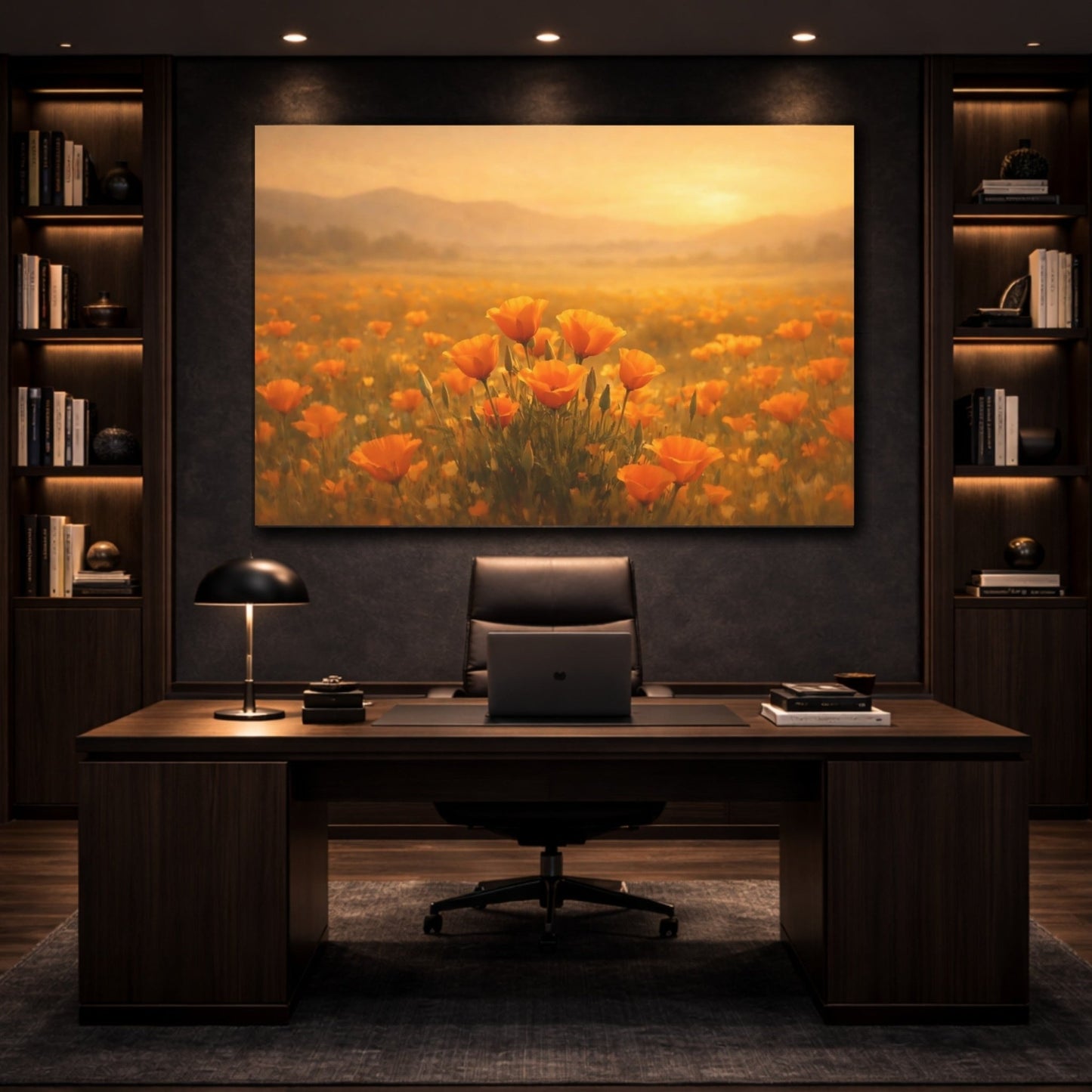 Floral Orange Poppies Golden Field - Canvas Wall Art Print - YesArtYes